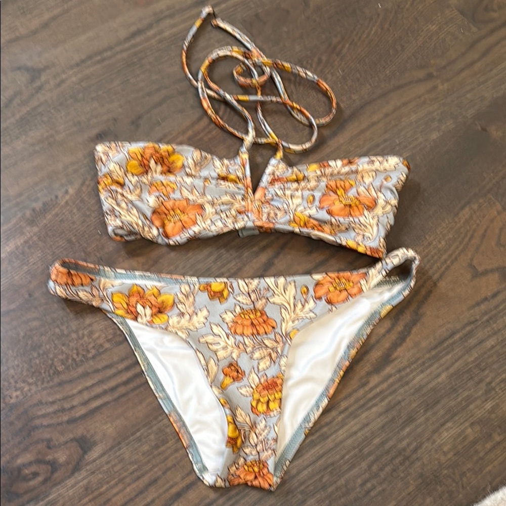 Zimmermann Floral Bikini Set in Orange and Gray
